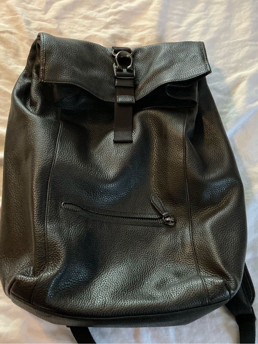 Coach Black Pebbled Leather Roll-Top Backpack